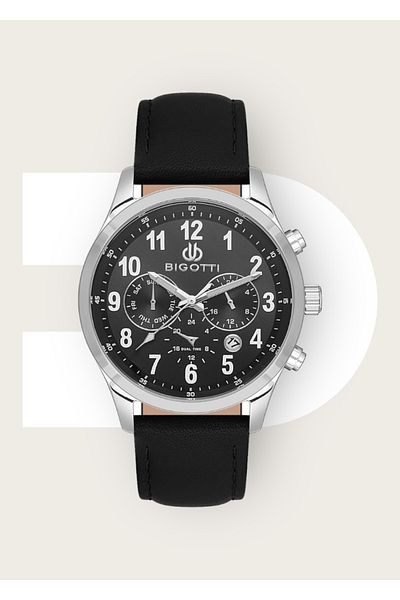 Bigotti 5 ATM Waterproof Genuine Leather Men's Wristwatch - Active Functions