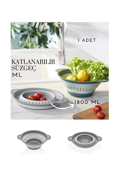 Bayev 1800ml Round Folding Accordion Strainer - Pasta Vegetable Washing and Storage Practical
