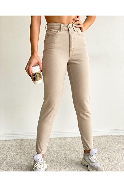 ByCukurovaFrango Blugi Mom de damă Penolope de culoare bej