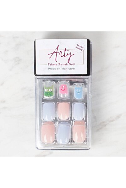 Arty Set de unghii false albastre și roz-verde