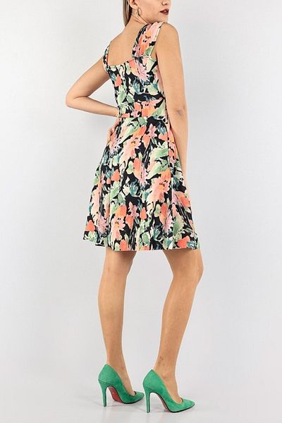 NY MODA Rochie mini elegantă pentru femei cu imprimeu floral - bretele groase și țesătură creponată