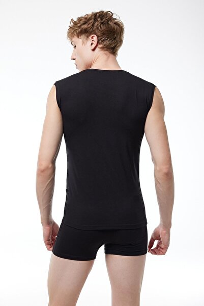 Malabadi Ανδρικό αμάνικο εσώρουχο μαύρο V-λαιμόκοψη χωρίς σήμανση 064