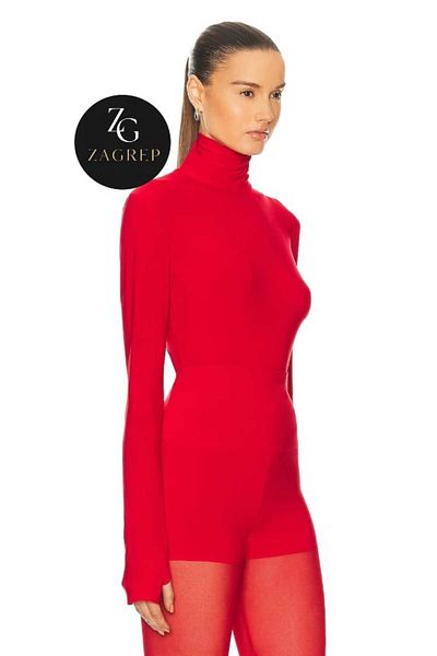 Zagrep Red Silk Jersey - Finger-Snap Turtleneck Women's Blouse