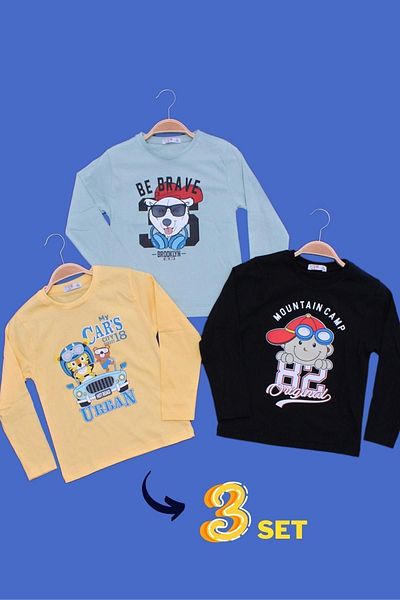 FYK COLLECTİON Set de 3 hanorace cu mânecă lungă imprimate pentru băiat