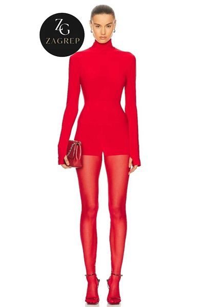 Zagrep Red Silk Jersey - Finger-Snap Turtleneck Women's Blouse