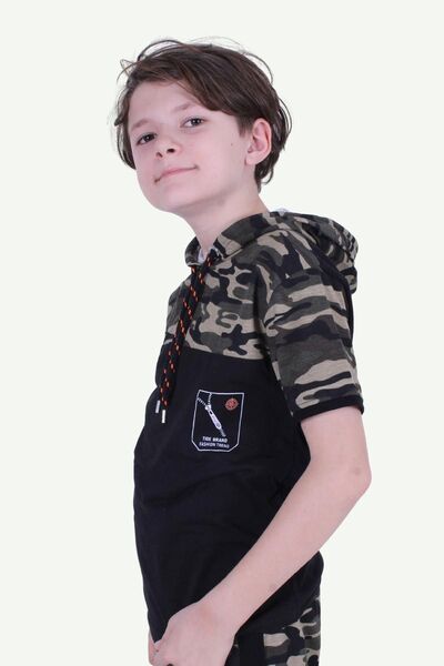 FYK COLLECTİON Μπλουζάκι με μοτίβο παραλλαγής για αγόρι με κουκούλα με λεπτομ...