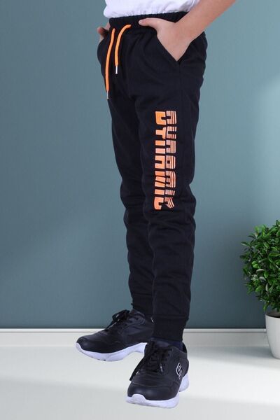 FYK COLLECTİON Pantaloni de trening pentru copii cu fosforescent, buzunare și text imprimat