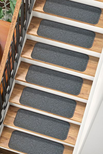 Stepmat 16-Piece Light Gray Economical Step and Stair Mat from Square Curl Carpet