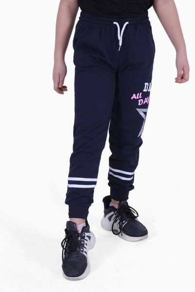 FYK COLLECTİON Set de 3 pantaloni de trening pentru fete, cu talie înaltă, cu imprimeu text, cu șnur