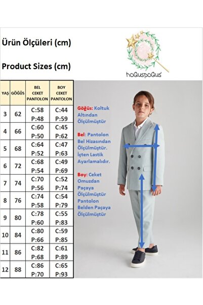 hoQuspoQus Erkek Çocuk Kruvaze Çizgili Takım Elbise (Gri) - Üçlü Takım (Pantolon,Gömlek,Ceket)