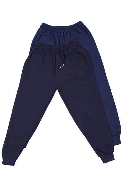 FYK COLLECTİON Pantaloni de trening pentru băiat, uni, cu buzunar dublu, negru-albastru închis, cu detaliu elastic în talie