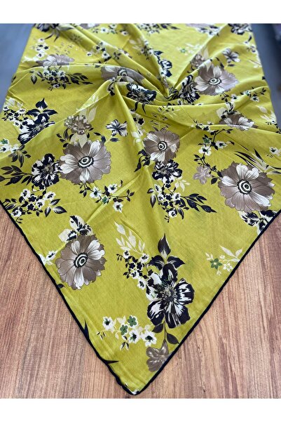 YVZSCARF وشاح ناعم من القطن الرقمي باللون الأخضر الزيتوني - نمط الزهور