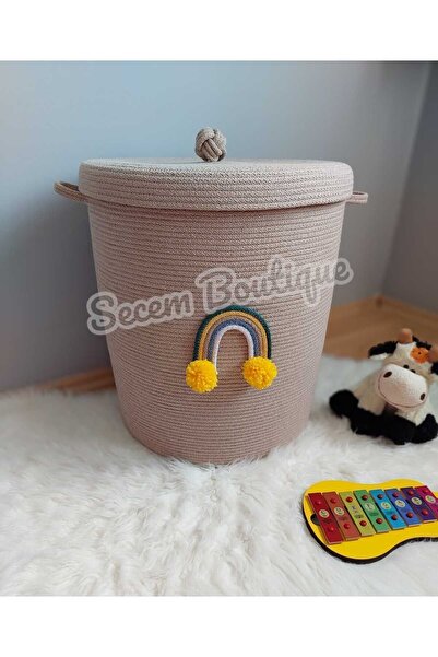 Secem Boutique سلة ألعاب مقاس XXL - سلة ألعاب من الخوص مع غطاء وغطاء