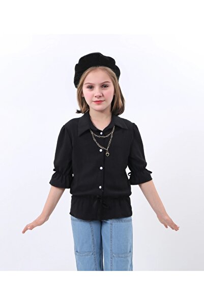 Kamex Bluză pentru fetiță cu talie încrețită, neagră