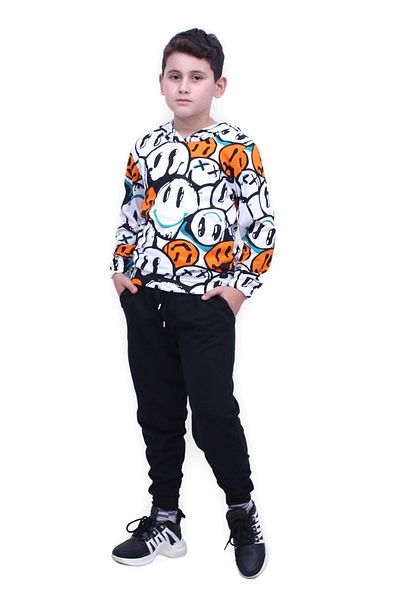 FYK COLLECTİON Σετ φόρμας για αγόρι με διπλή τσέπη Emoji Printed