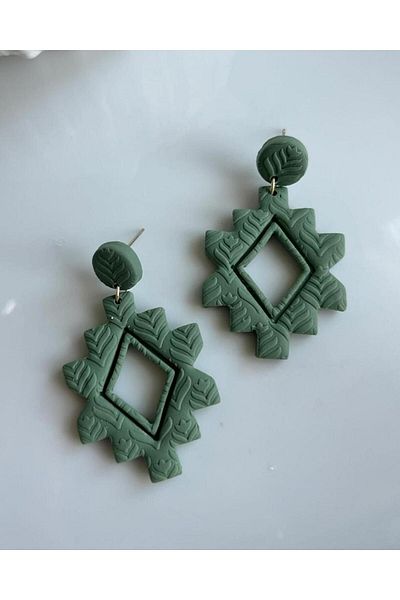 Gizy Store Polymer Clay Handmade Green Aztec Patterned Earrings