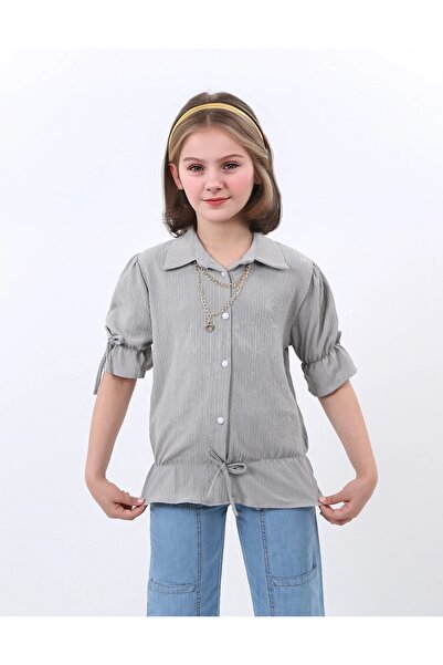 Kamex Gray Girl's Blouse - Wrap and Waist Elastic