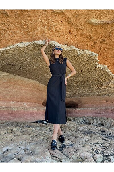 OUZ Fashion فستان نسائي بحزام مبطن من قماش باميلا