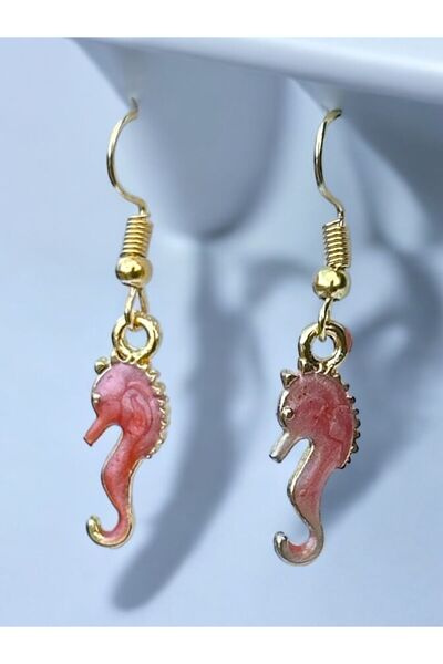 NADY STUDIO Deniz atı sallantılı pembe mineli günlüük plaj casual küpe