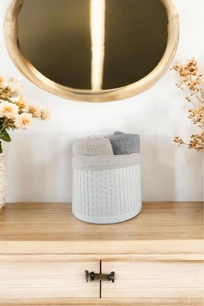Digithome 18 cm White Bamboo Storage Box - Multi-Purpose Organizer Cl-6008-4 C1