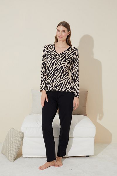 Siyah İnci Set de pijamale din bumbac negru crem - 24240125