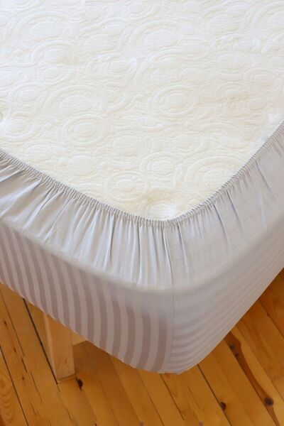 Tekstil Home 5 Star Luxury Hotel Type King Size Striped Satin Duvet Cover Set 180x200 Size. Fitted Sheet Gray