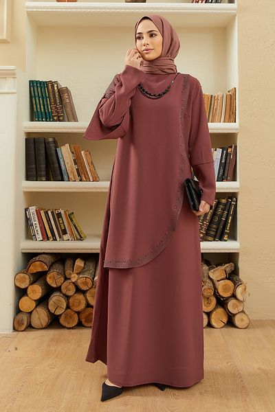VAVİNOR Βραδινό φόρεμα Hürrem Plus Size - Αποξηραμένο τριαντάφυλλο