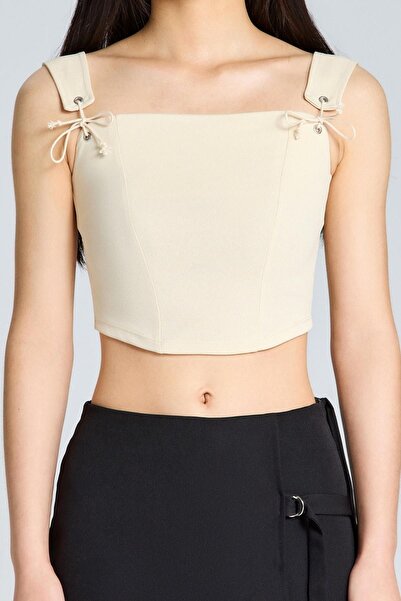 boutiquen 2584 Beige Crop with Lace Straps