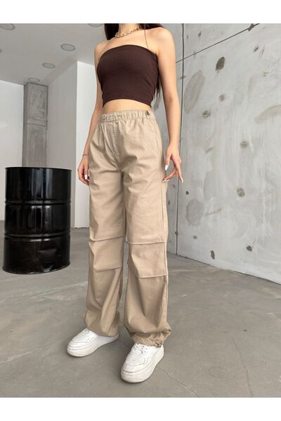 BİKELİFE Women's Beige Stoppered Parachute Trousers