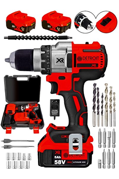 DETROİT TOOLS POWERTOOLS USA  Brushless 58 v 5ah ÇELİK Darbeli Şarjlı Matkap ...
