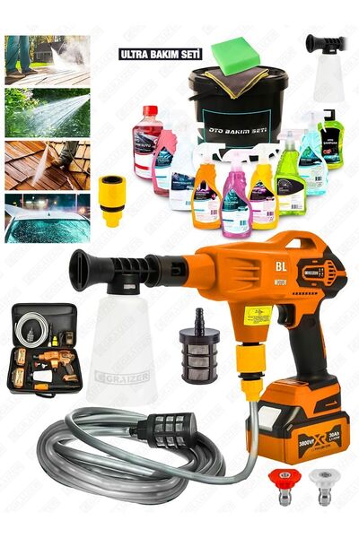 Graizer Alman 3800 Vf 30 Ah 100 Bar Kömürsüz Şarjlı Oto Yıkama Makinesi Çift Akülü Bahçe Yıkama Makinasi