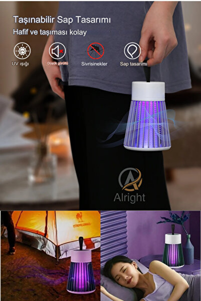 Alright Mor Işıklı Taşınabilir Masaüstü Sinek Kovucu Cihaz Şarj Edilebilir Asma Halkalı (Mosquito repellent)