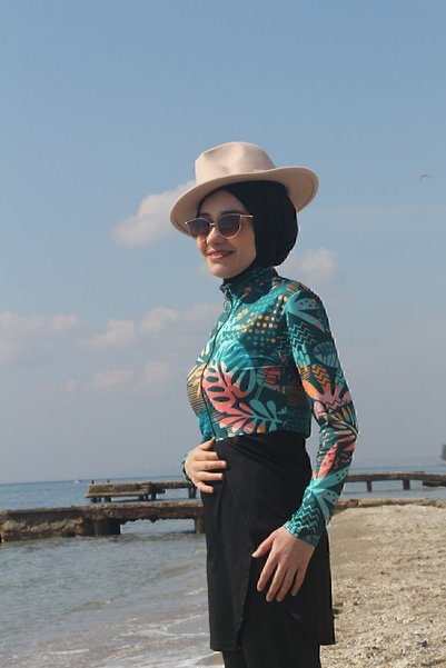 HOTEPS Modest Swimwear - Black - Floral