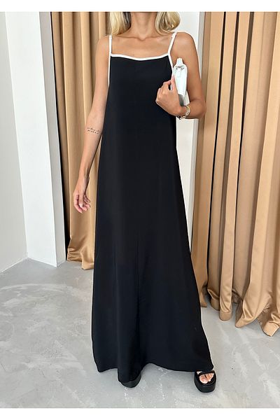 Laluvia Rochie maxi alb-negru cu bretele