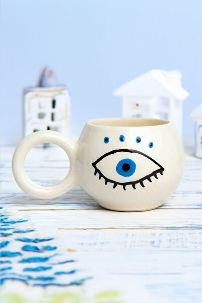 touchmughm Handmade Ceramic Ece Coffee Cup, Ceramic Double Mug, Ceramic Blue Eye Ece Cup