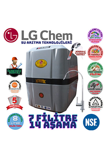 LG Chem Cool Ücretsiz Montaj Gri Renk 14 Aşama 7 Filitre Su Arıtma Cihazı Duş...