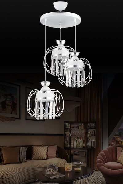 Genel Markalar Sarkıt Tepsi Beyaz 3'lü Güneş Krom Kristal Taşlı Aşağı Bakan L...