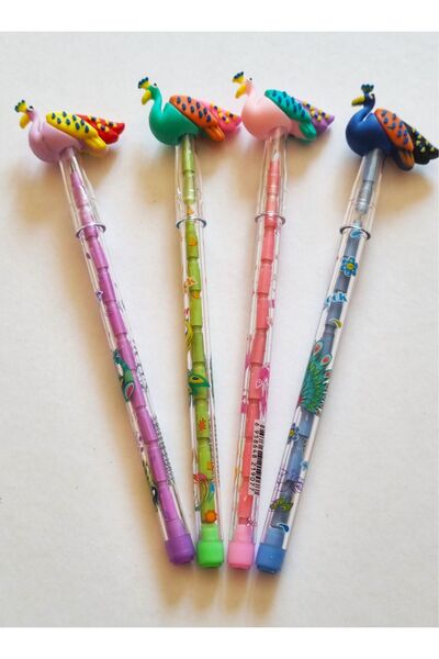 Modellino مجموعة من 4 أقلام رصاص ملونة على شكل طاووس