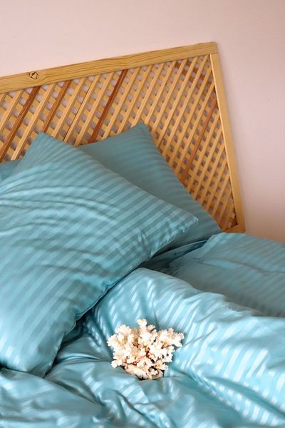 Tekstil Home مجموعة غطاء لحاف من الساتان المخطط مقاس 5 نجوم من نوع فندق فاخر بحجم كينغ مقاس 180 × 200. شرشف مثبت باللون الفيروزي