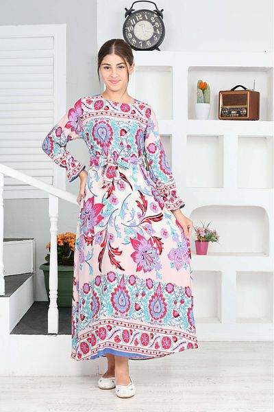 Asortik Kids Μακρύ Φόρεμα Hijab - Κορίτσι, Βαμβακερή Βισκόζη