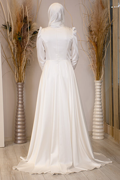 Genel Markalar Kuyruklu Damla Tesettür Abiye Beyaz