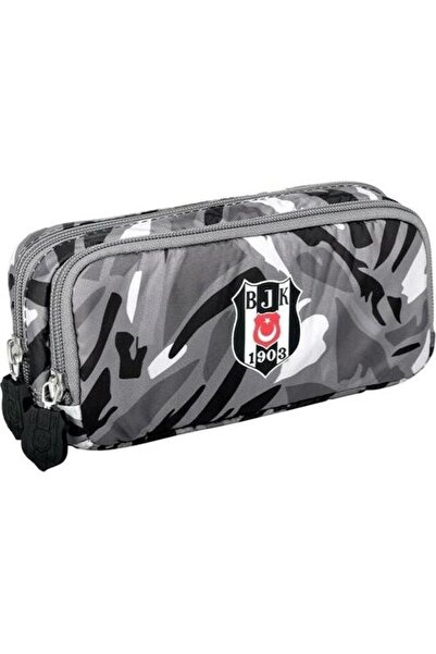 Beşiktaş Lisanslı Kamuflaj Desenli Gri 2 Bölmeli Kalem Çantası Kalemlik