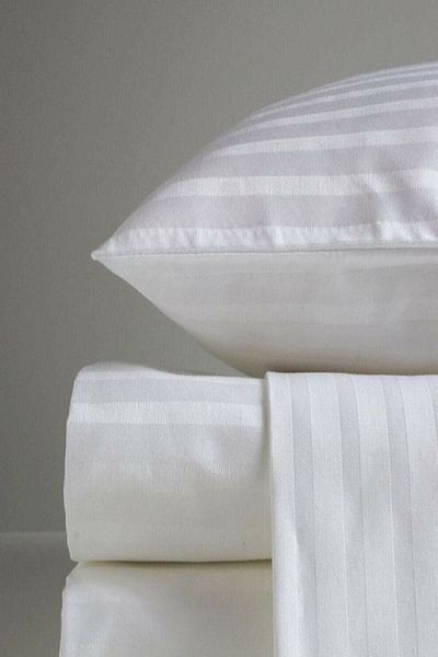 Tekstil Home Set de husă de pilotă din satin de bumbac cu dungi albe elastice tip hotel de lux de 5 stele 180 x 200 mărime King.