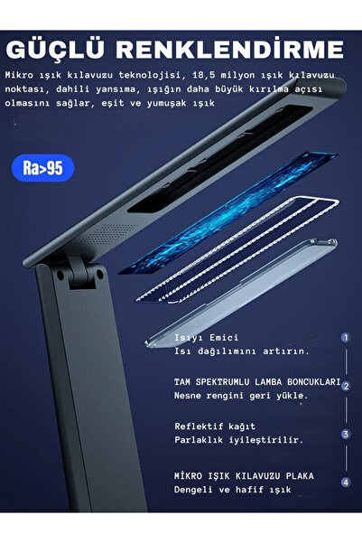 YENİTECH Şarjlı dokunmatik ledli okuma çalışma masa lambası 3 renkli kısılabilir şık dekoratif çalışma ışığı