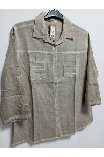 AKŞEN GİYİM LARGE SIZE 100% COTTON LINEN DOUBLE POCKET COLLAR FOLDABLE SLEEVE SHIRT