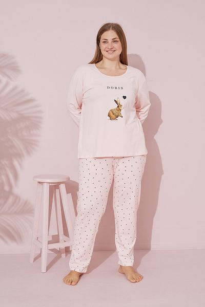 Siyah İnci Σετ Πιτζάμες Πλεκτό Oversize King Size - Salmon Printed, Cotton Curve 24240690