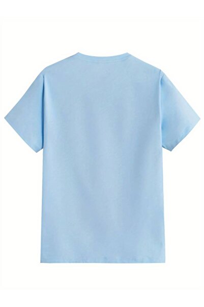 CAST COLLECTİON Мъжка овърсайз тениска - бебешко синьо, щампа с каквито и да е райета