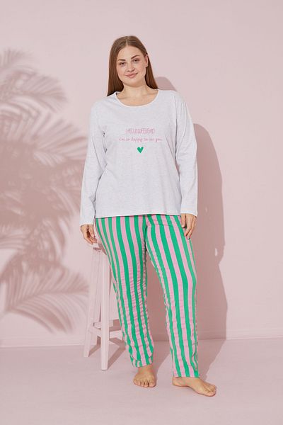 Siyah İnci Σετ πιτζάμες από βαμβακερό γκρι Curve Plus Size - King Size 24240704