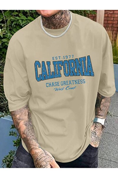 CAST COLLECTİON Ανδρικό μπλουζάκι Oversize σε μπεζ στάμπα California