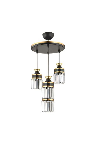 Kraliçe Nairobi - 4-Piece Black Crystal Stone and Yellow Stripe Cylinder Luxury Chandelier Set